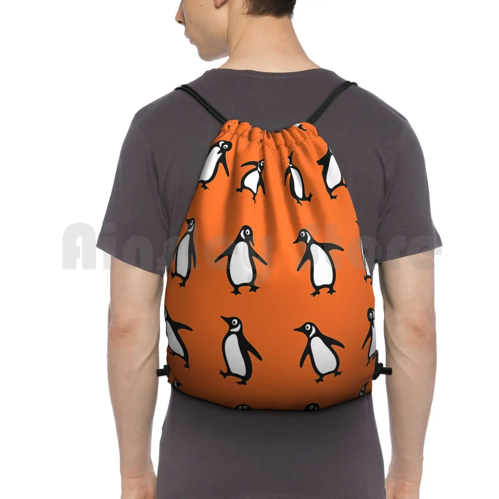 

Penguin Books Pattern Design Backpack Drawstring Bag Riding Climbing Gym Bag Penguins Penguin Books Orange Penguin Book