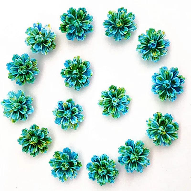 

100 pcs. Green&Yellow DlY resin rose flower flatback appliques for phone / wedding / craft