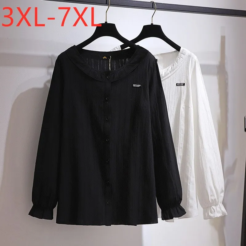 

New 2021 Ladies Spring Autumn Plus Size Tops For Women Large Long Sleeve Loose Casual Button Cotton Shirt 3XL 4XL 5XL 6XL 7XL