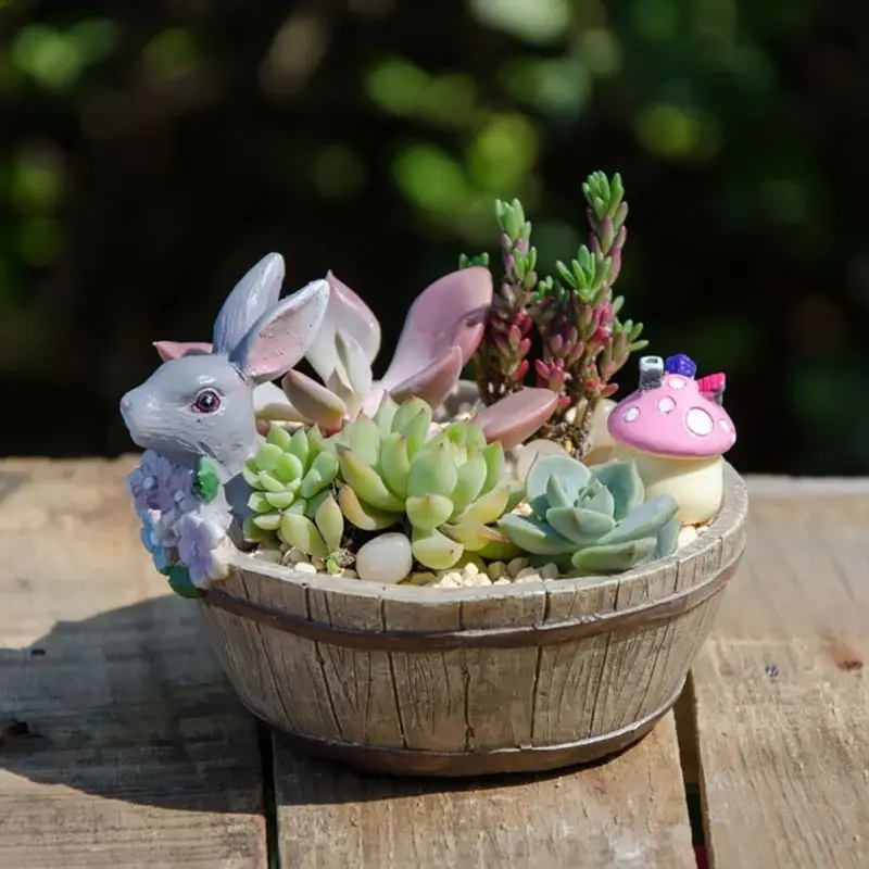 

New Rabbit Resin Flower Cactus Herbs Sedum Succulent Pot Planter Bonsai Trough Box Plant Bed Pot Decorative Supplies Home Garden