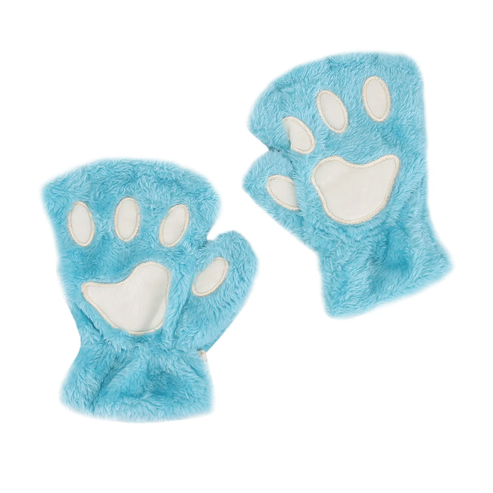 Plush Warm Winter Gloves Faux Fingerless Cat Paw Gloves Half Finger Cute Gloves Cat Paw Cosplay Gloves For Women Girls варежки