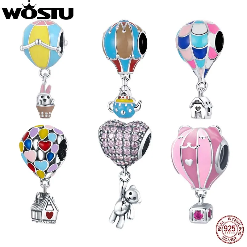 

WOSTU 925 Sterling Silver Rainbow Vinatge Hot Air Balloon Charm Bead Pendant Fit Original Bracelet Necklace For Women Jewelry