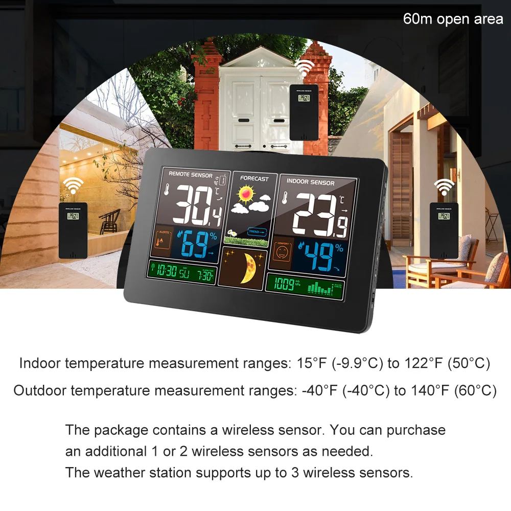 Orologio da parete Digitale Stazione Meteo 3 Sensore Wireless Indoor Outdoor Termometro Igrometro Barometro Previsioni Orologio Moderno Orologio-40 ℃