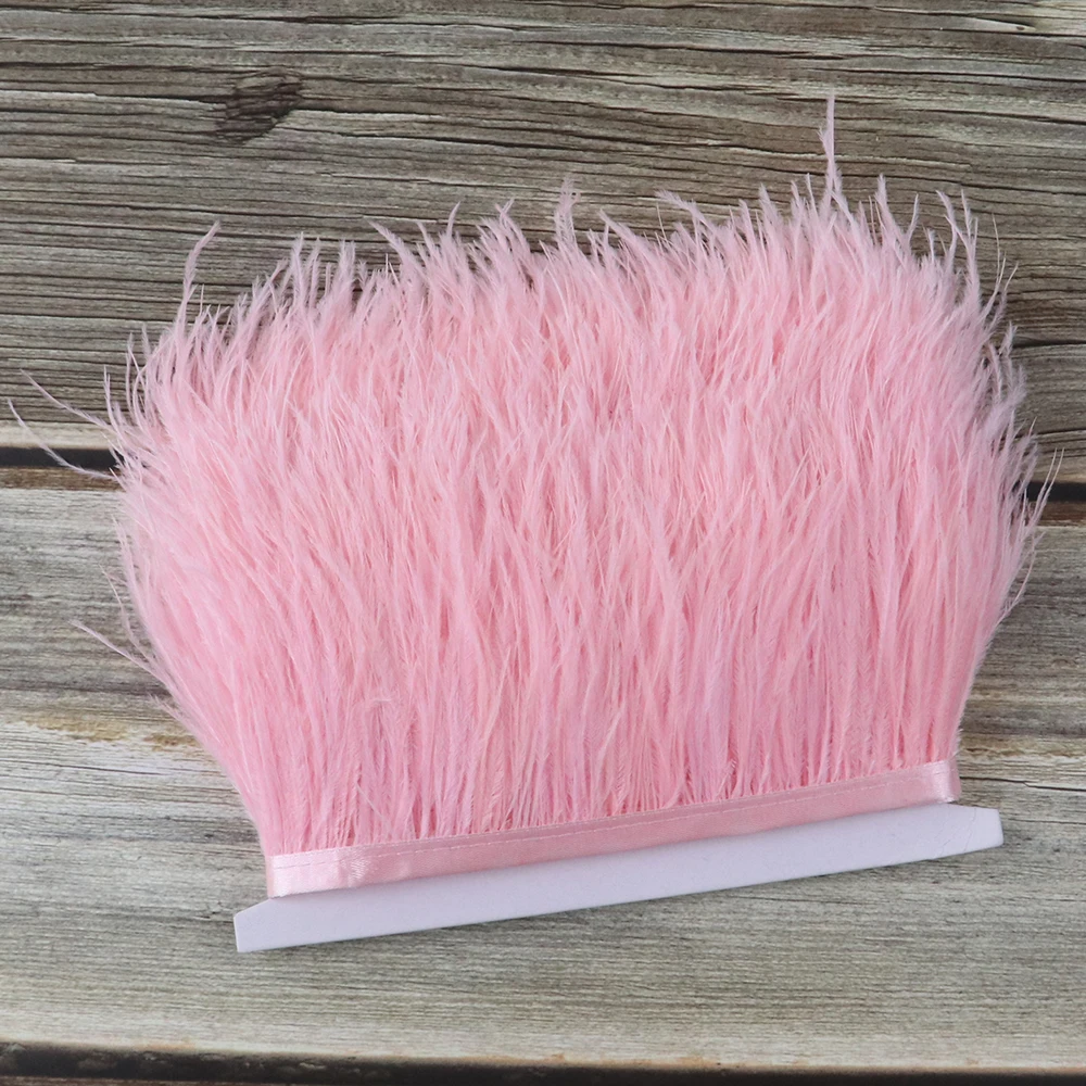 Pink Ostrich Feathers Trim For Needlework 8-10Cm Plumas Fringe Ribbon Wedding Dress Decoration Plumes Feather DIY Crafts