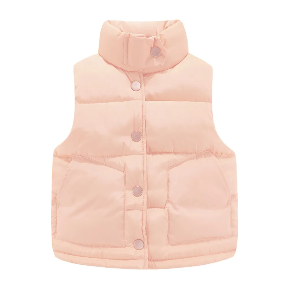 Mudkingdom Kids Puffer Vest Baby Warm Winter Waistcoat Jacket Light Solid Sleeveless Button Coat Toddler Children Autumn Clothes