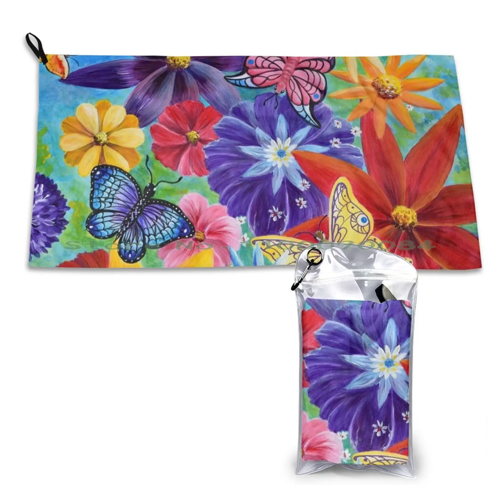 Dreams Take Flight Quick Dry Towel Gym Sports Bath Portable Butterflies Flowers Imaginary Primary Colors Secondary Colors