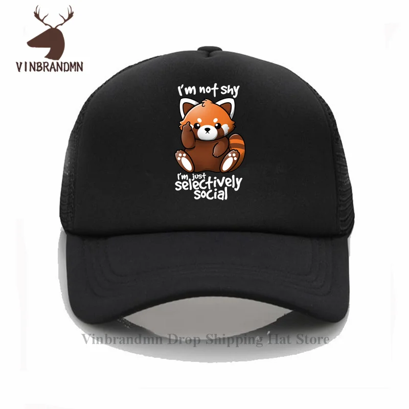 Fashion Custom Shy red panda Baseball caps 2021 summer men women Funny 100% Cotton Male cool Bucket hat Cute panda Fishing hats