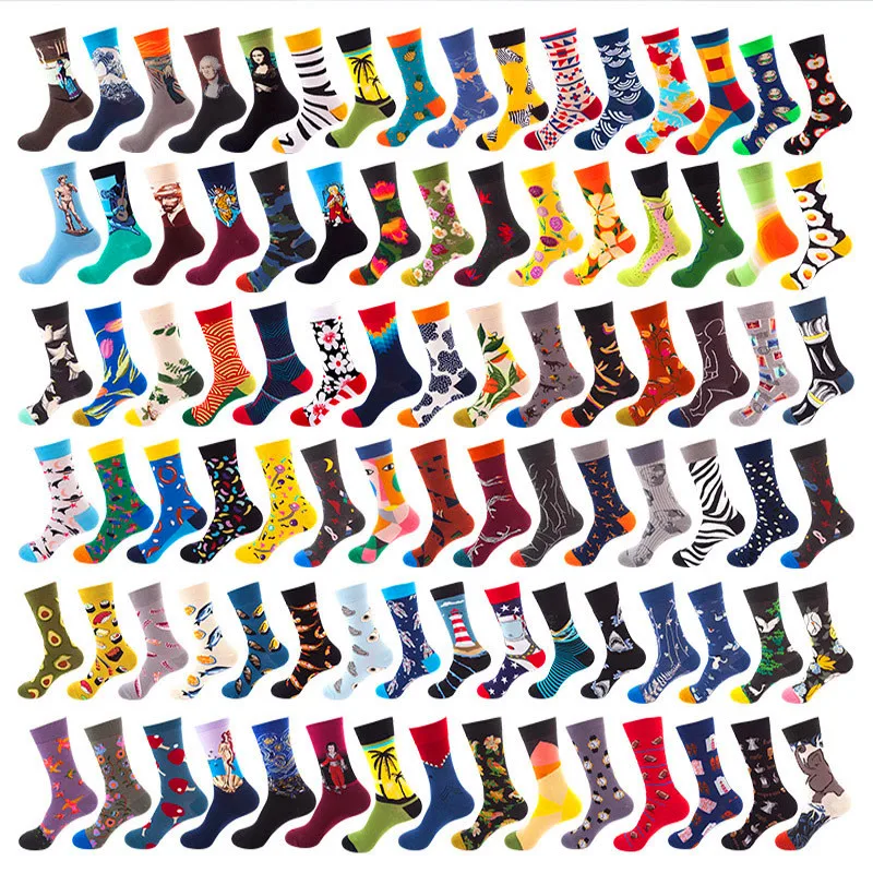 1 pair of popular French fall and winter socks for men and women fashion creative leisure art abstract oil painting socks