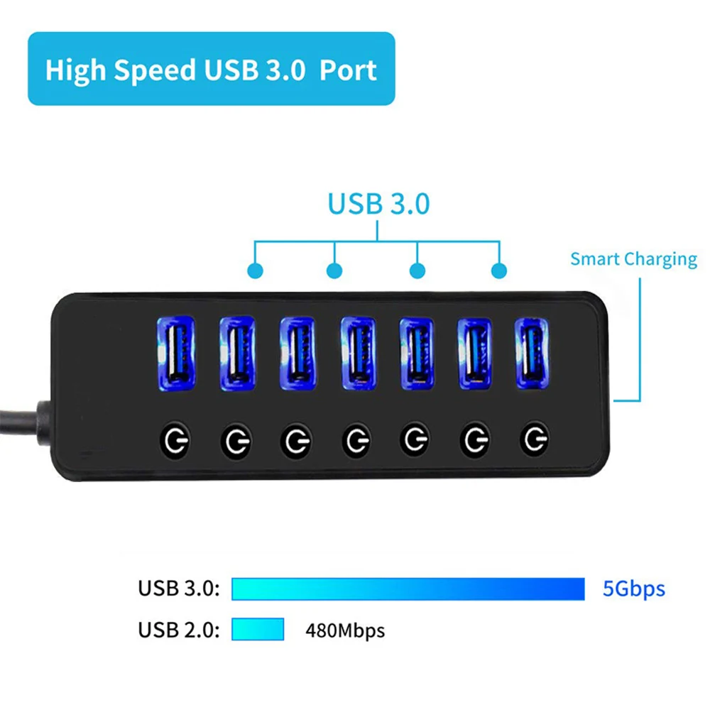 USB HUB 3.0 Multi 4 7 Port Charger For Ipad Mac Book Air Pro Pc Computer Laptop Accessories With Power Adapter Usb Splitter Hab