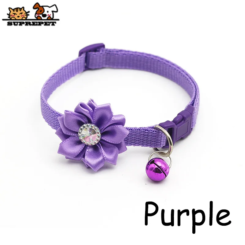 SUPREPET Pet Cat Collar Flower Bell Diamond Dog Cat Collar Adjustable Easy Wear Buckle Lovely Cat Necklace Cat Accessories