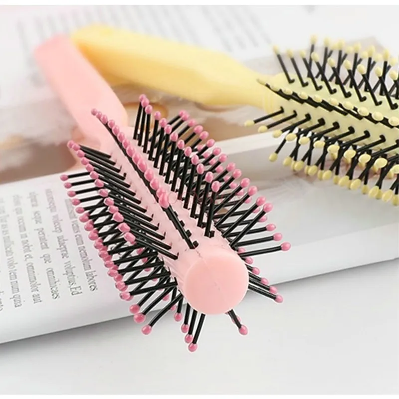 straight hair comb Small Portable Hair Comb Roll Pink Shape Combs Straight Pear Head Buckle Inside The Home Volume Hairbrush