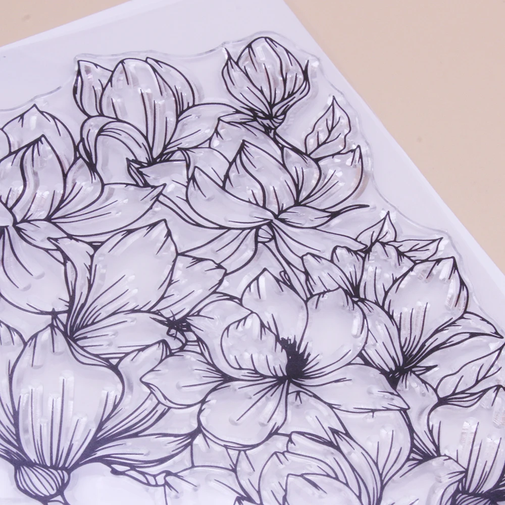 Alinacutle Clear Stamps Large Magnolia Bloom Floral DIY Scrapbooking Card Album Paper Craft Rubber Transparent Silicon Stamps