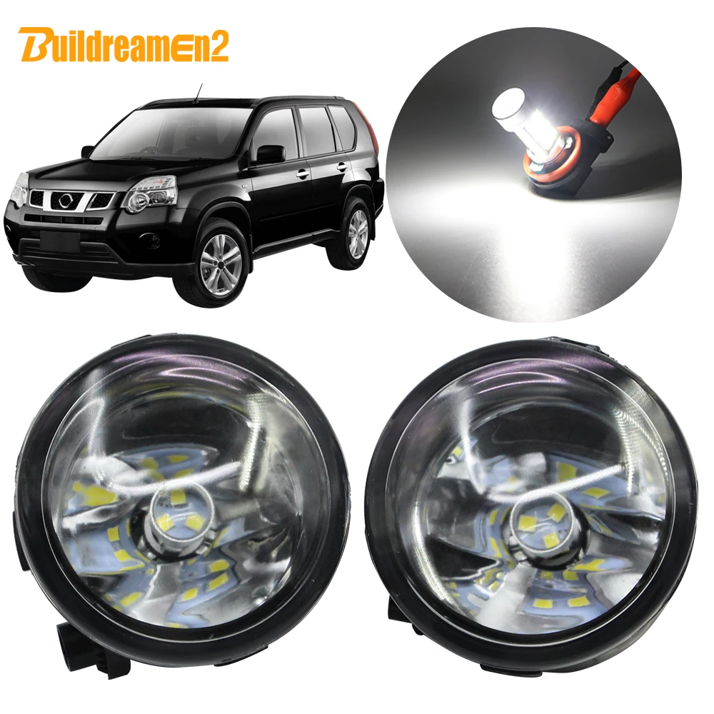 Buildreamen2 For Nissan X-Trail T31 Closed Off-Road Vehicle 2007-2013 Car H11 Fog Light Kit Lampshade + Bulb DRL 12V Accessories