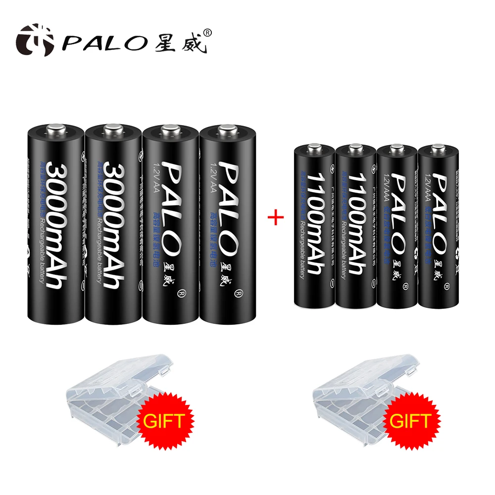 PALO AA 1.2v Rechargeable Batteries + AAA rechargeable battery for toys + 1.2V Battery charger for 1.2V Ni-MH AA AAA battery