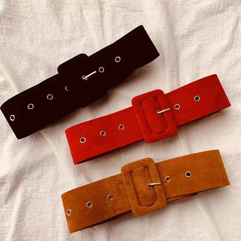 Ceinture de taille Super large pour femmes, en daim, amincissante, pour robe, élastique, rouge, noir, café, Corset, ceinture féminine