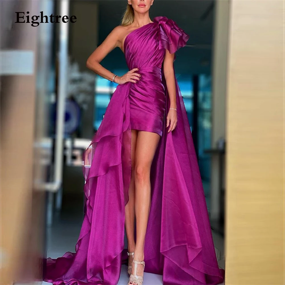 Eightree Fashion Dark Purple Arabic Evening Dress Sleeveless Short One Shoulder Prom Gowns Formal Party Dresses Vestidos