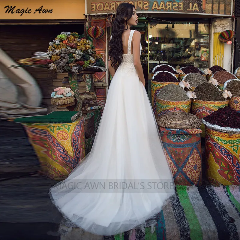 Magic Awn-Vestidos De Novia De princesa, con apliques De encaje, brillantes, bohemios, abertura lateral