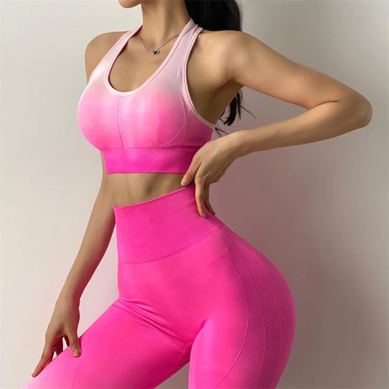 2Pcs Seamless Yoga Set Gym Fitness Clothing Women Yoga Suit Sportswear Female Workout Leggings Yoga Top Sport Clothes Training