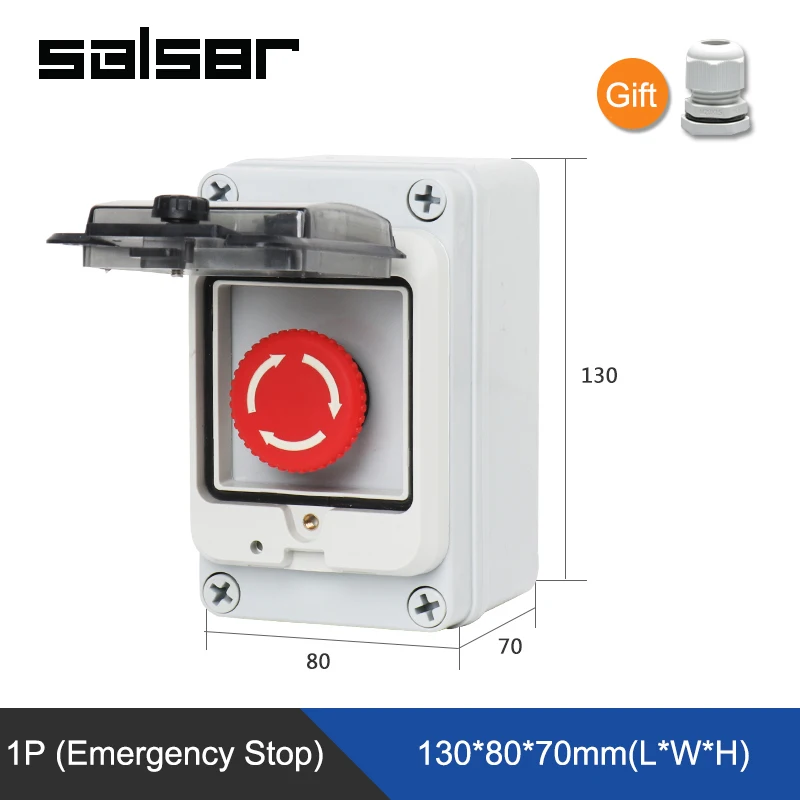 1P 1NO1NC interruttore a pulsante di arresto di emergenza fungo scatola esterna controllo stretto con custodia protettiva IP65 impermeabile
