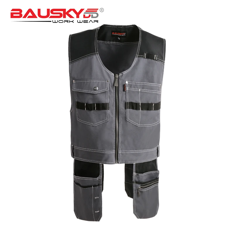 Bauskydd High Quality Men Male Female Outdoor Workwear Mens Work Vests Multifunction Tool Multi Pockets Vests Blue/Grey