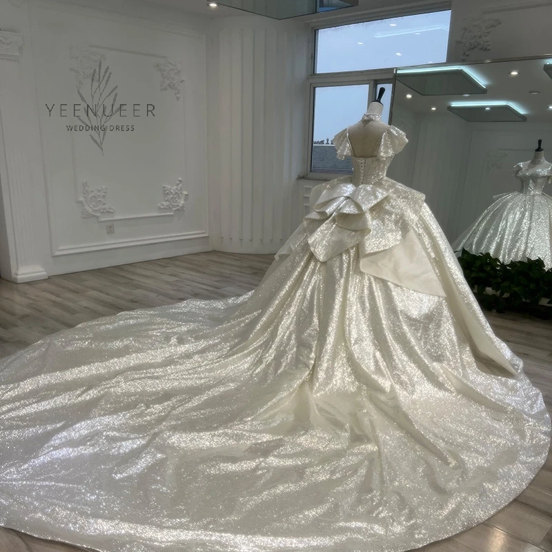 Yeenueer 2022ขายชุดแต่งงานชุด Plus ขนาด Sweetheart Backless Sweep Train Bridal Bling หรู Sequins