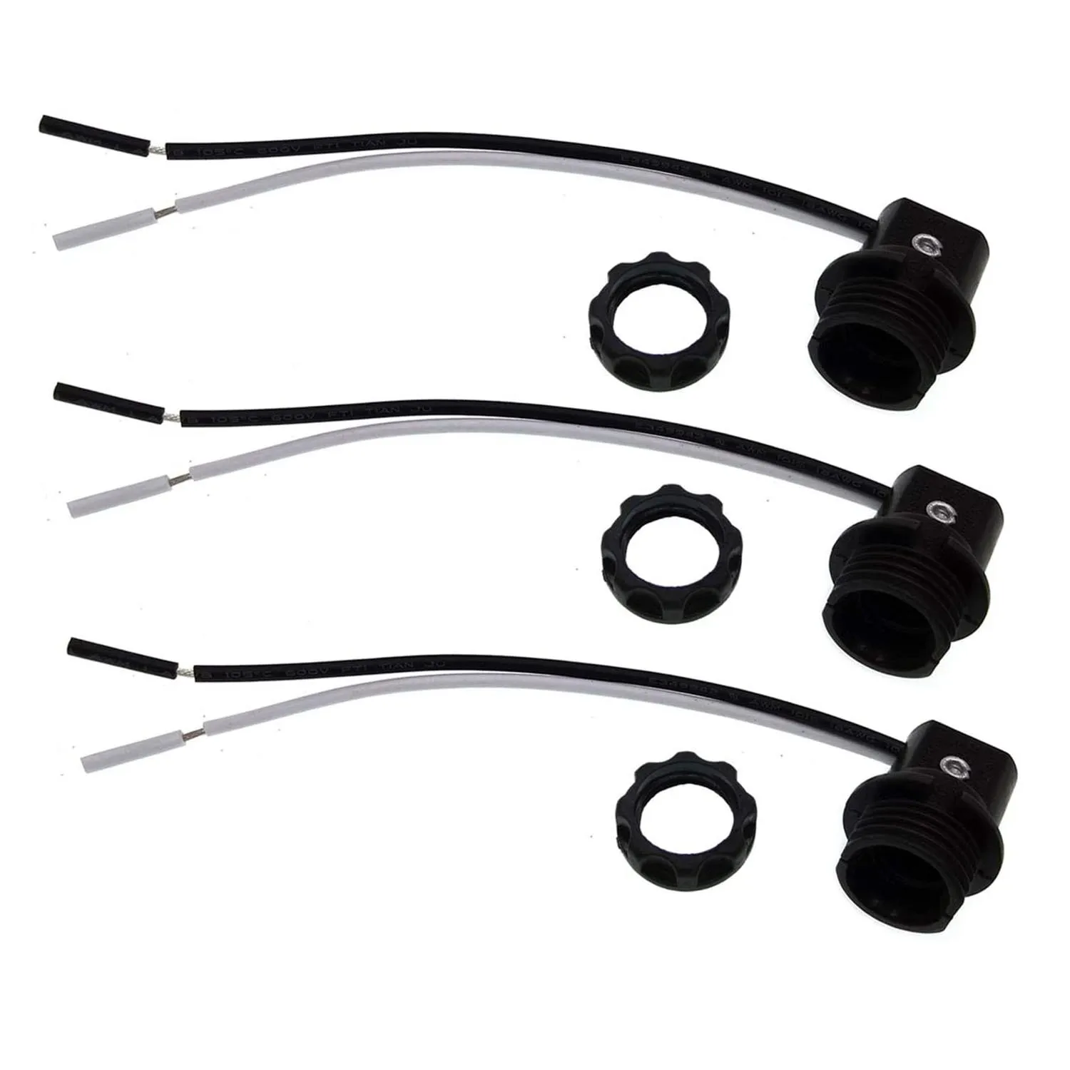 Candelabra Base Lamp Holder Light Socket Thread Phenolic Socket with 6 Inch Wire Leads and Ring