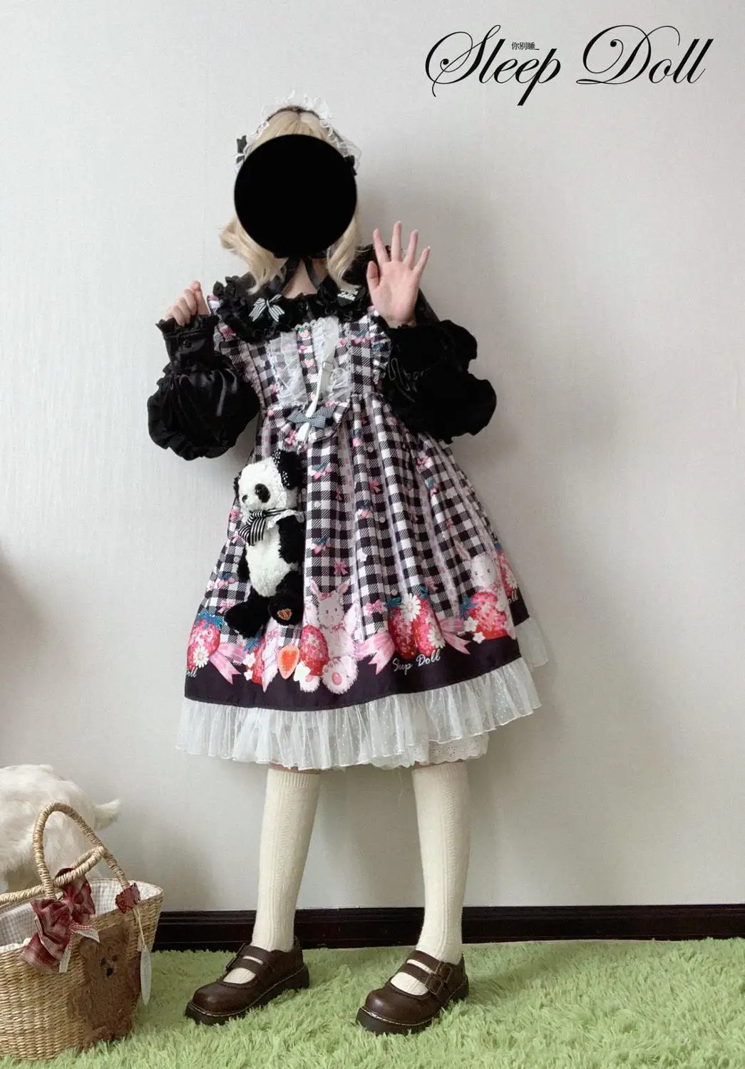 Konijn Aardbei Plaid Gedrukt Retro Jurk Strik Leuke Printing Hoge Taille Prinses Victoriaanse Jurk Kawaii Meisje Gothic Lolita