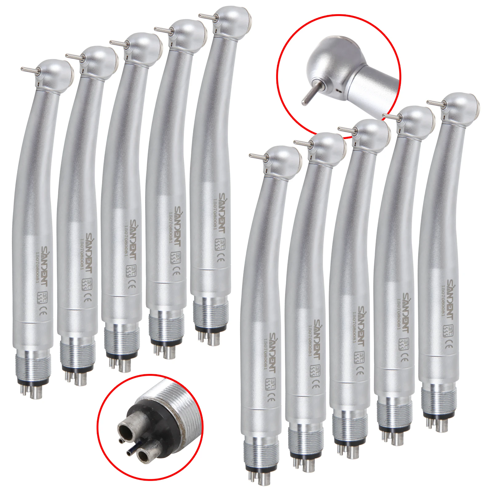 1-10Pcs Dental High Speed Handpiece Large Torque Head Air Turbine 4 Hole Single Water Spray fit Kavo