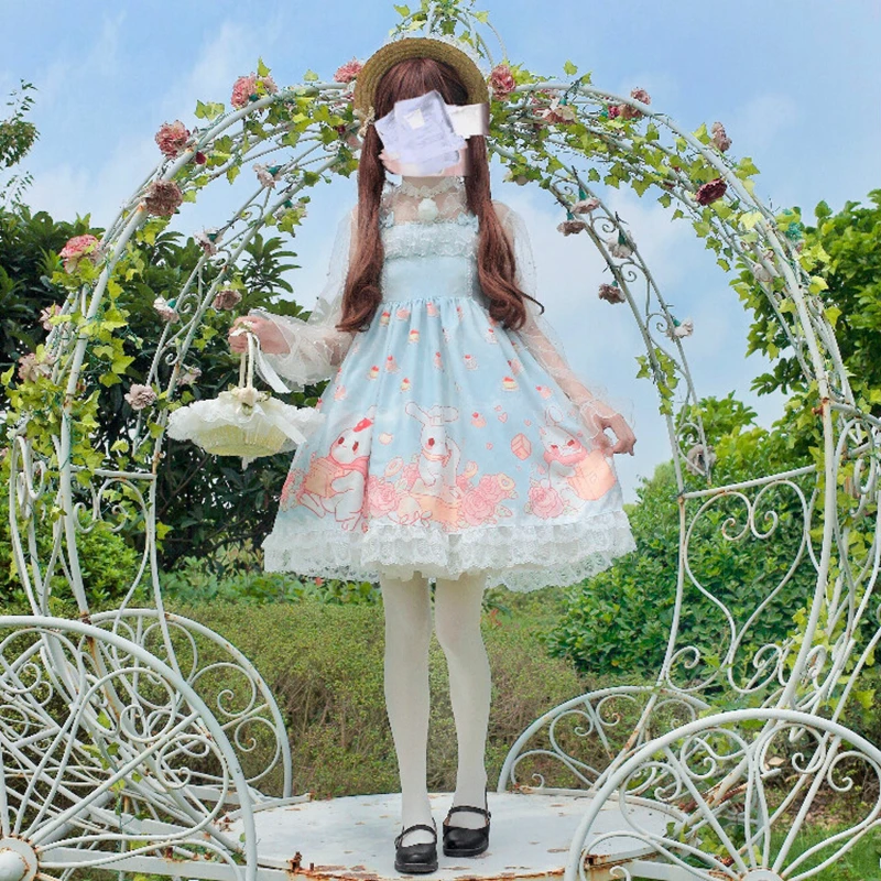 Robe Lolita jsk pour fille, tenue de fête, cosplay, à bretelles, lapin mignon, livraison douce