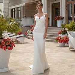 New On Sale White Wedding Dresses Mermaid 2024 Sleeveless Bridal Gowns V Neckline with Straps Boho Wedding Gowns Lace Back Out