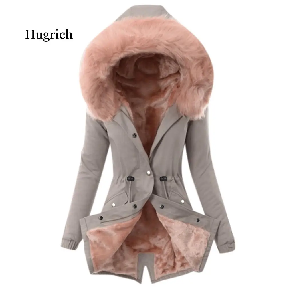 Fashion Parka Coat Women Plush Long Sleeve Thick Warmth Clothing 2020 Autumn Winter New Fur Collar Ladies Hooded Cotton Jacket