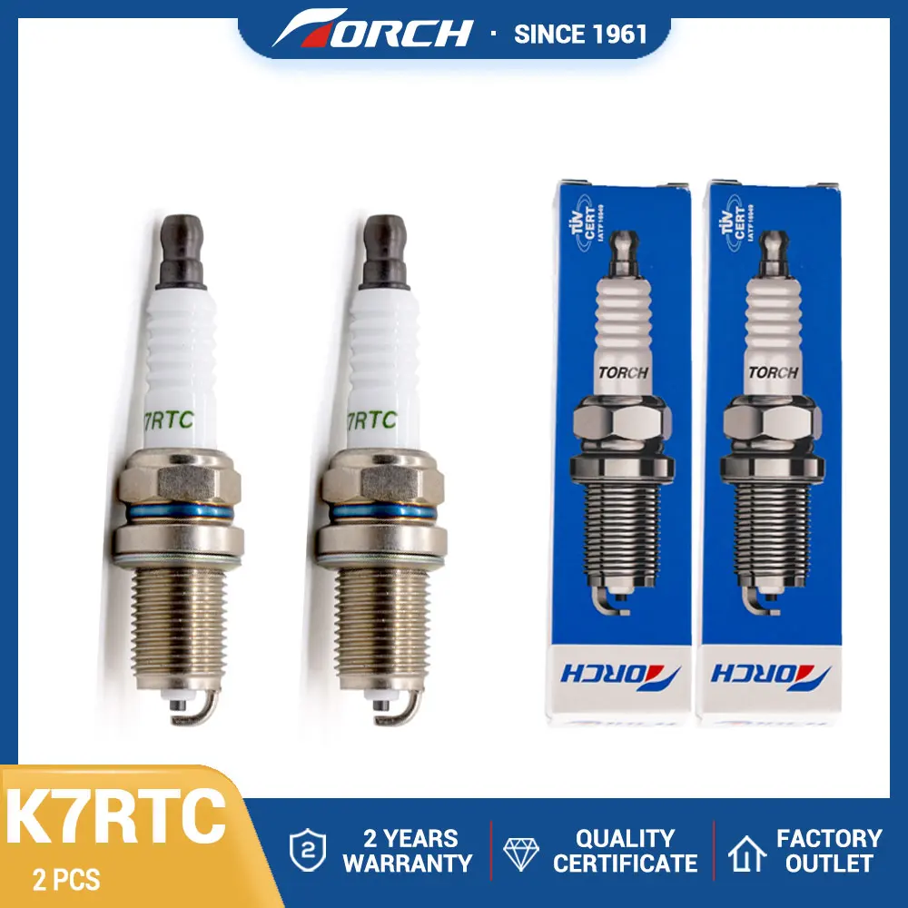 2PCS Spark Plug TORCH K7RTC Replace for BKR7E Denso K22PR-U K22PRUR Champion RC7YCC RC7YC3 HONDA 98079-5785C NISSAN 22401-20J07