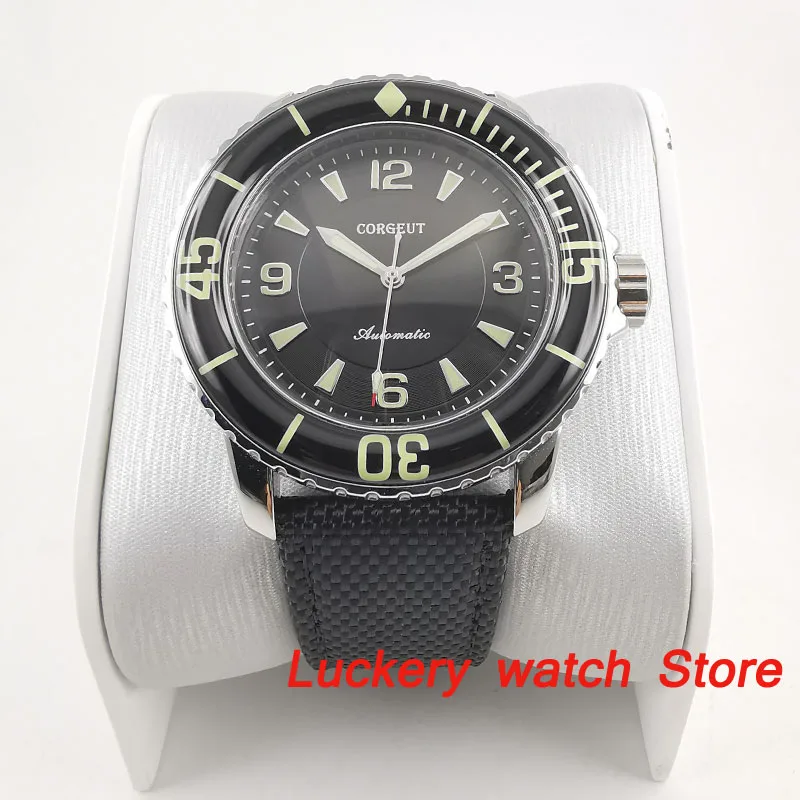 45mm Corgeut Luminous Mechanical Watches black Dial Automatic Diver Watch-CA48