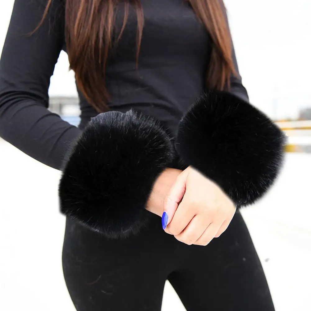 ใหม่1คู่ฤดูหนาว Cuff อุ่น Oversleeve Warm และ Soft Faux Fur Windproof สร้อยข้อมือสายรัดข้อมือแขนแขนถุงมือ