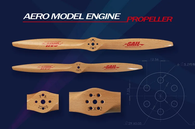 DLE SAIL Specific German Beech Wooden CW Propeller Paddle (with Mounting Holes) For DLE Engine