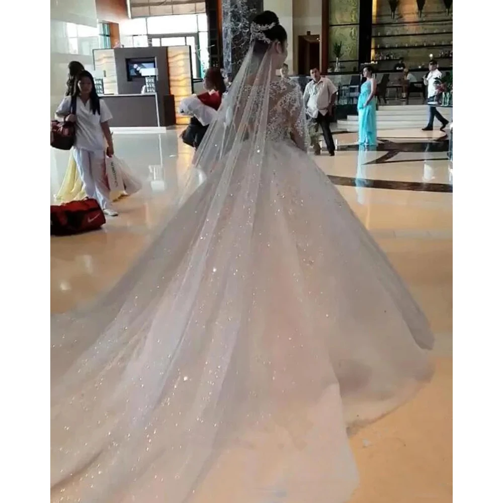 ราคาถูก Vestidos Novia ลูกไม้ชุดแต่งงานที่กําหนดเองแขนยาวภาพลวงตาสีขาวงาช้างชุดเจ้าสาวเจ้าสาว Robe แต่งงาน