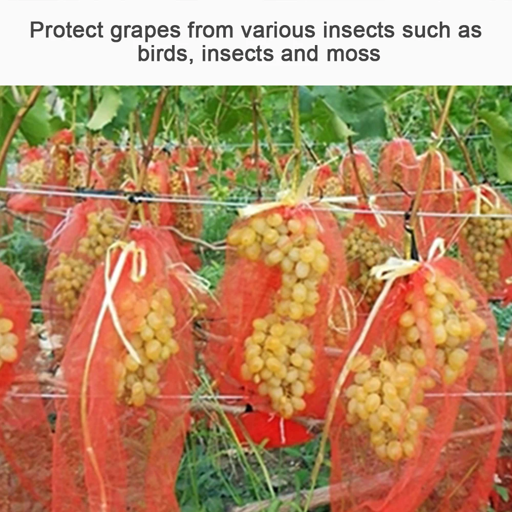 100 Pcs Bag To Protect The Grapes Breathable Bag With Gauze Mesh Belt Rope Wear-resistant, Mesh Anti-insect Bag