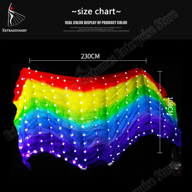 New Belly Dance LED 100% Veils Light Silk Performance Props Accessories 200 Pieces Rainbow Colored Rectangle LED Veil Silk