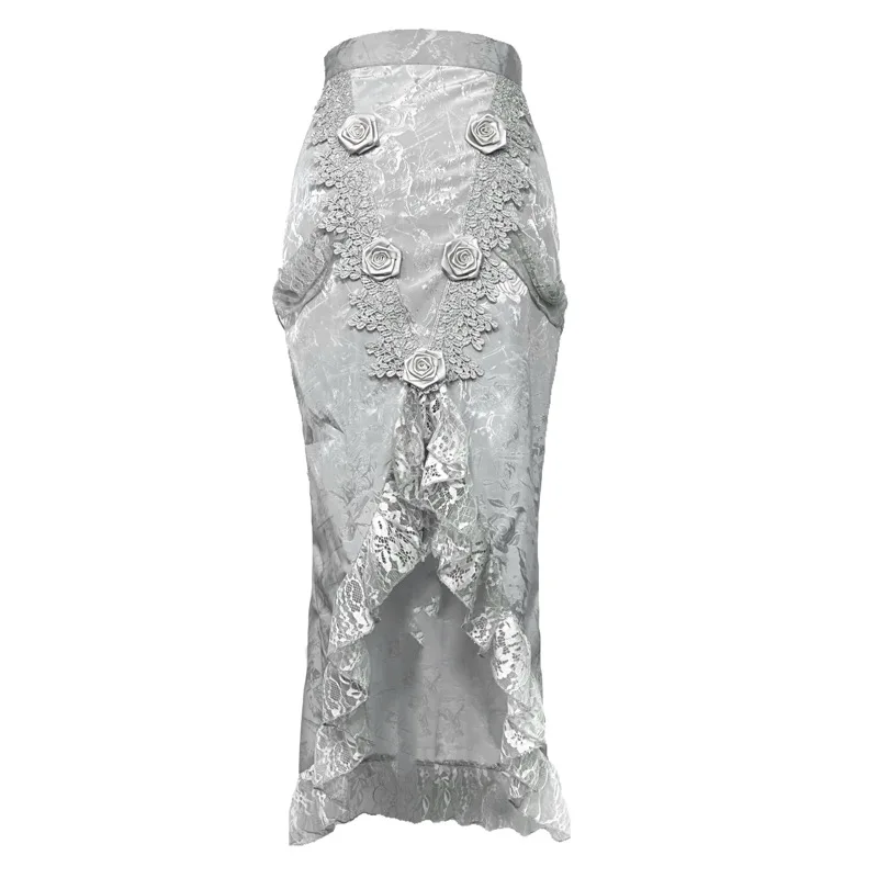 Original Rose Funeral Palace Vintage Dirty White Gothic Lace Trumpet Skirt Slim Hippie Long Slit Skirt Party Lolita Skirt