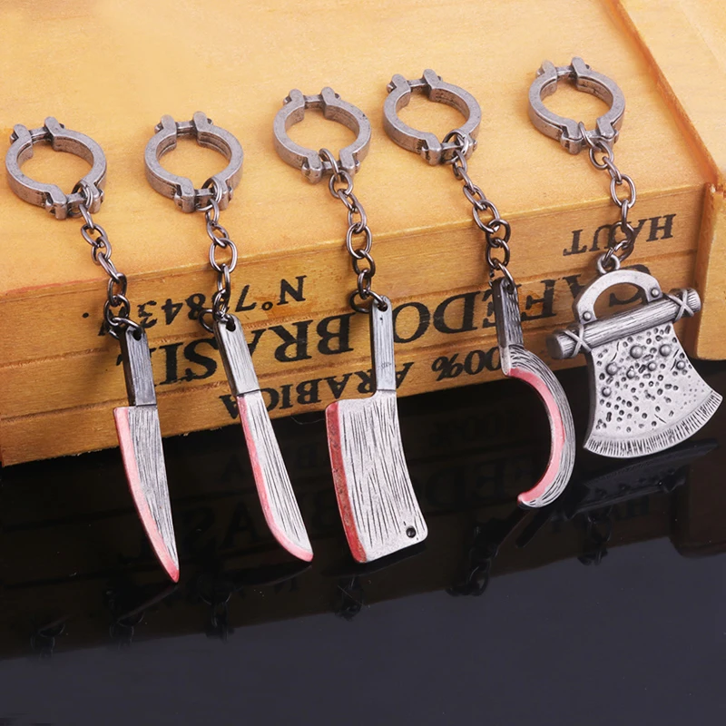 Halloween Horror Weapon Model Keychain Scary Bloody Cutlery Axe Bayonet Knife Fancy Key Chain Men Car Key Holder Keyring