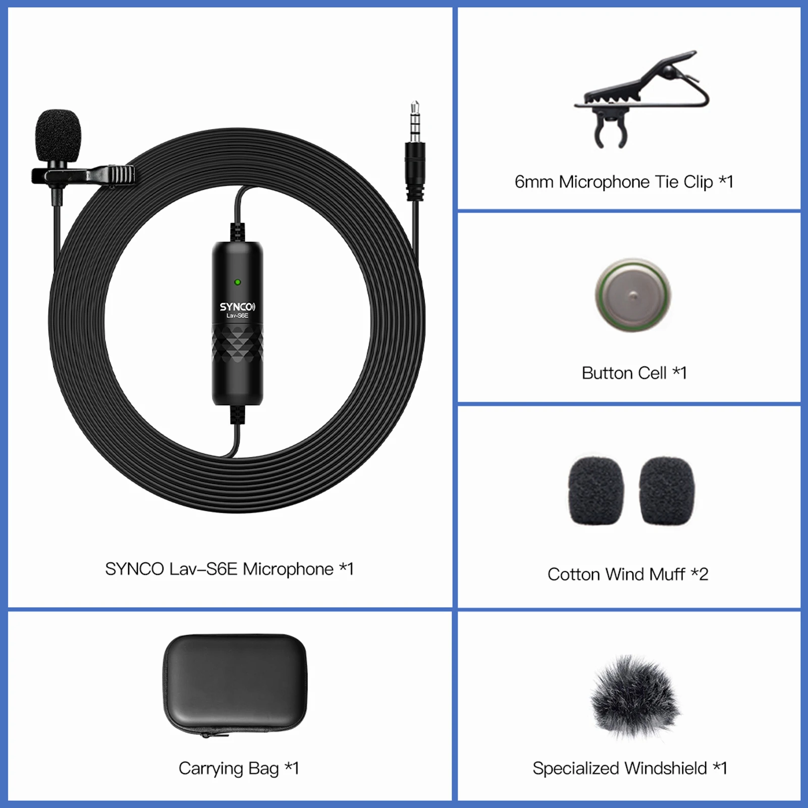 SYNCO Lav-S6E Professional Lavalier Microphone Clip-on Omnidirectional Condenser Lapel Mic Auto-Pairing 6M/19.7 Long Cable