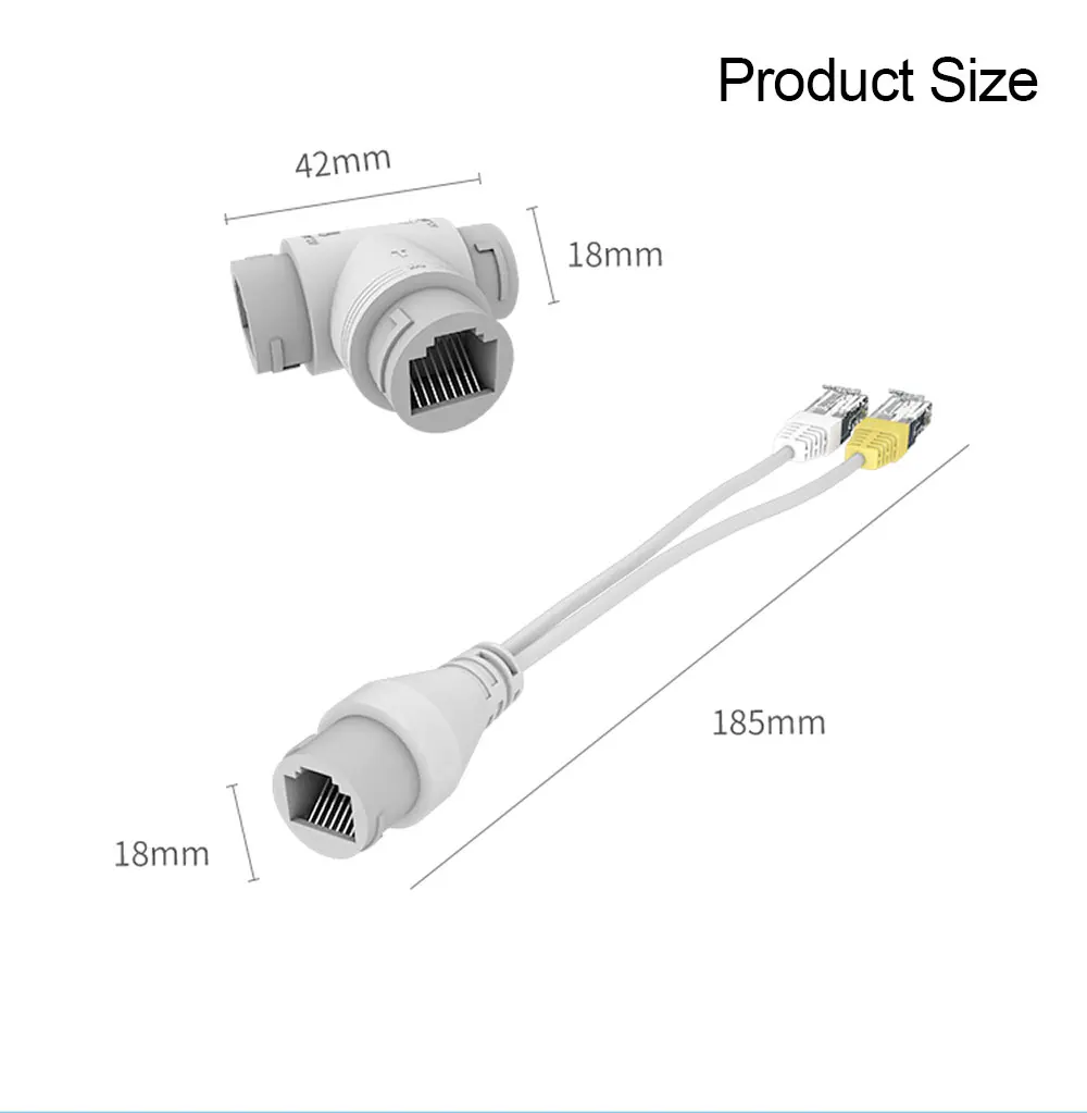 POE Splitter 2-in-1 Network Cabling Connector Three-way RJ45 Connector for Security Camera install