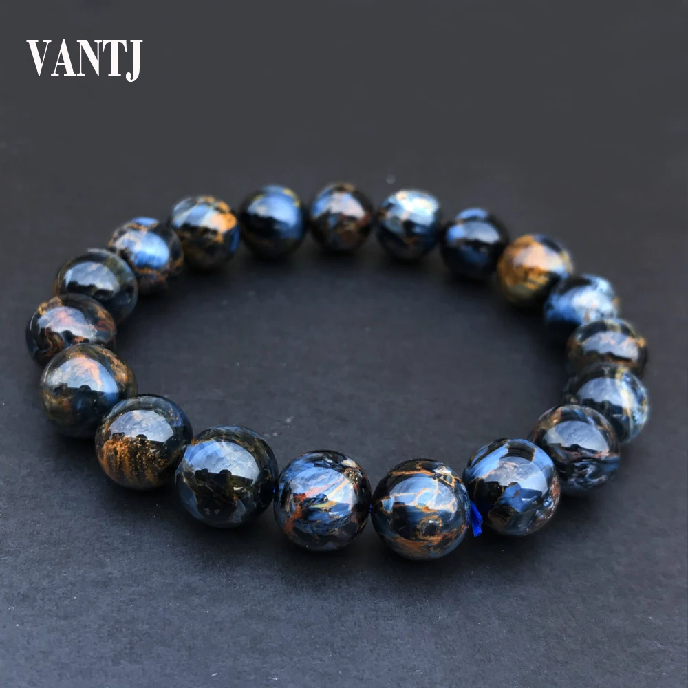 

VANTJ Natural Blue Yellow Pietersite Chatoyant Bracelet Crystal Bangle Healing Gemstone for Women Men Best Gift From Namibia