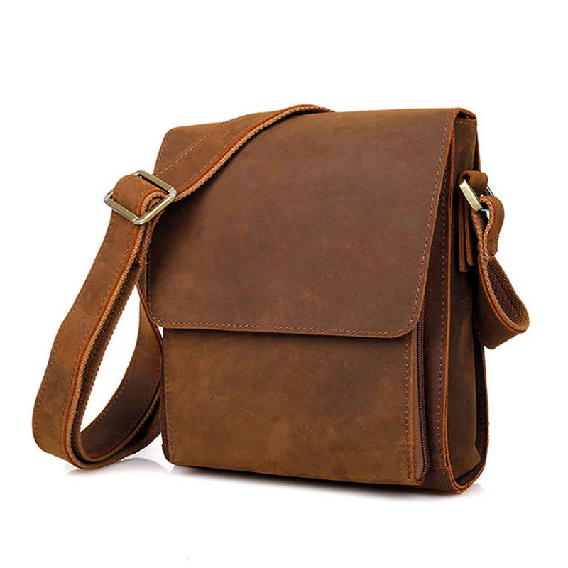 Mężczyźni skóra Crazy Horse Messenger torba w stylu Vintage mężczyzna torba z prawdziwej skóry przepasana męska podróżna Tablet torba na ramię torebka 2021