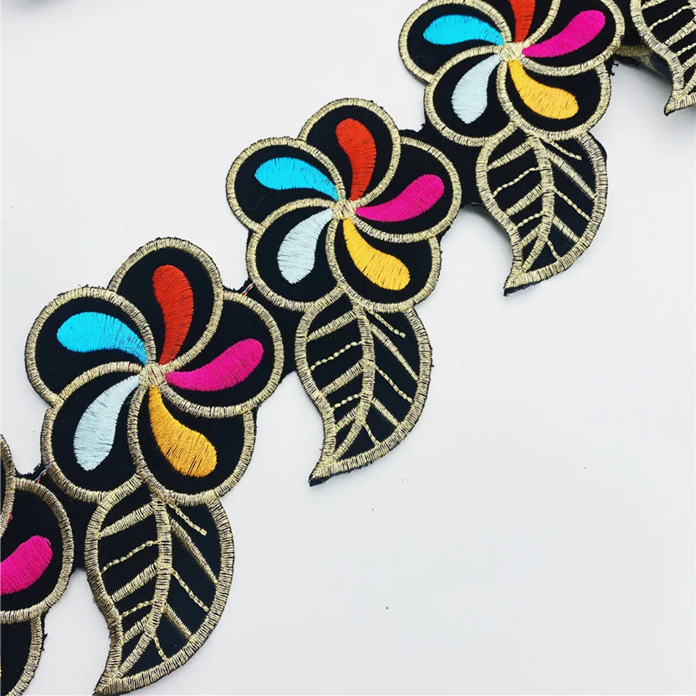4meters Flower Hot-fix Iron on Cloth Applique Trimming embroidery lace Fabric Trim Ribbons DIY Accessories