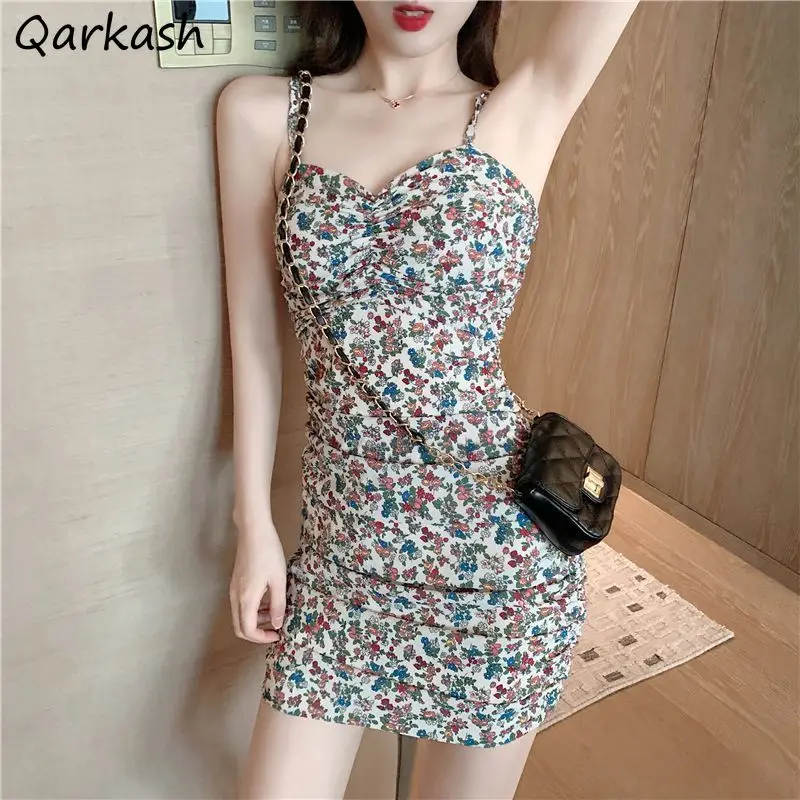 Verão floral com decote em v vestido feminino sexy magro mini a linha sem mangas vestidos retro temperamento cinta de espaguete vestido ol