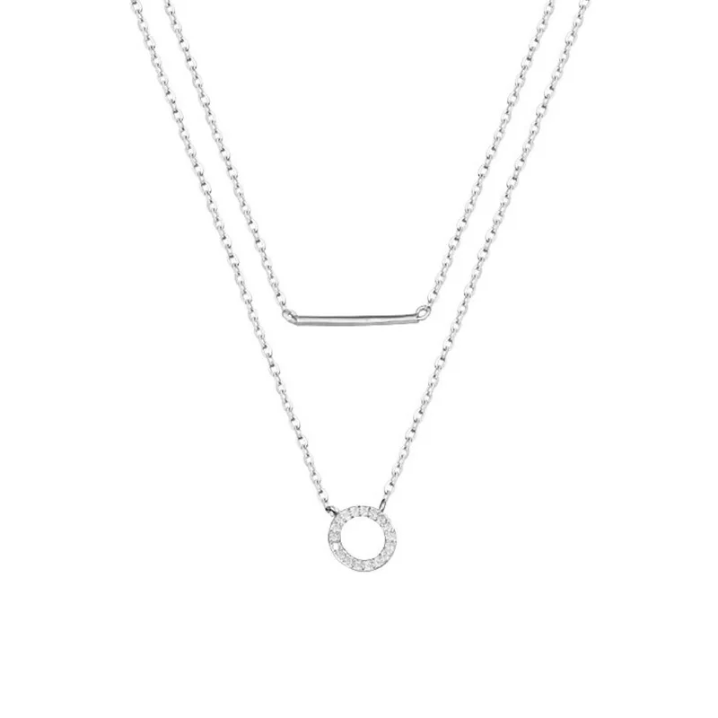 KOFSAC Fashion 925 Sterling Silver Jewelry Necklaces For Women Shiny Zircon Circle Double Chain Necklace Lady Anniversary Gifts