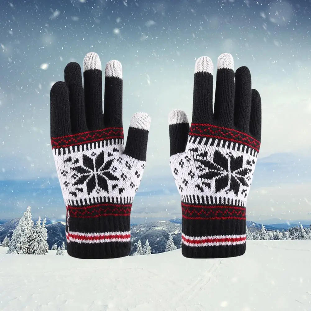 Warm Gloves Christmas Theme Knitted Gloves Snowflake Gauntlet With Screen Design Good Elasticity Breathable Mittss For Indoor