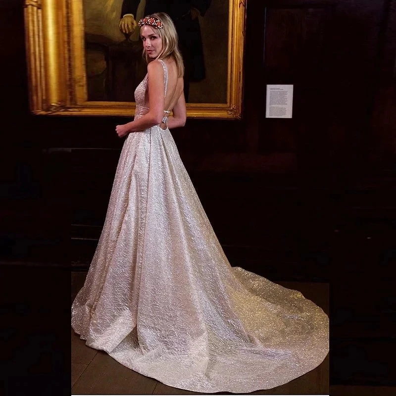 Rotterdam Kly-Robe de mariée A-ligne à paillettes blanches, robe de mariée scintillante, robe de soirée brillante, robe de mariée Boho dos nu, quelque soit, 123