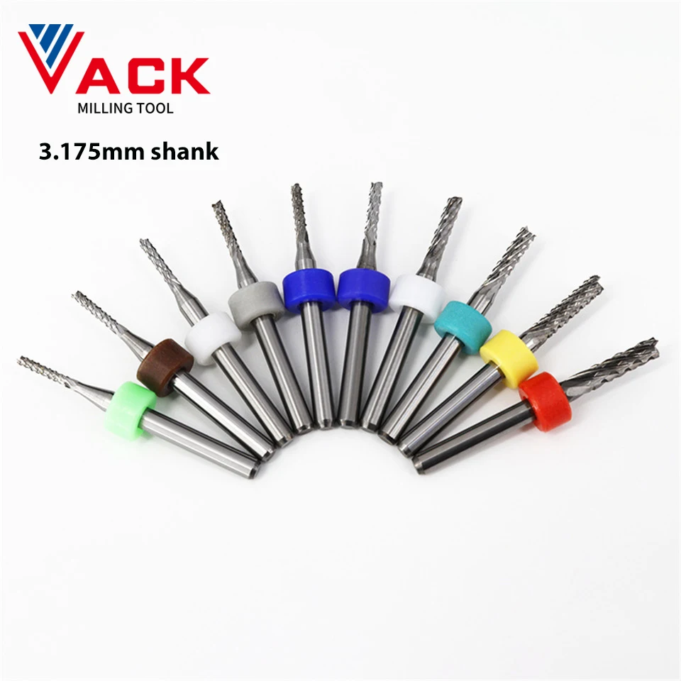 Vack-milho Dentes Fresadora Pcb Router Bits Direita Espiral End Mill Carbide Cnc Ferramentas de Gravura 0.53.175 mm 10pc Set